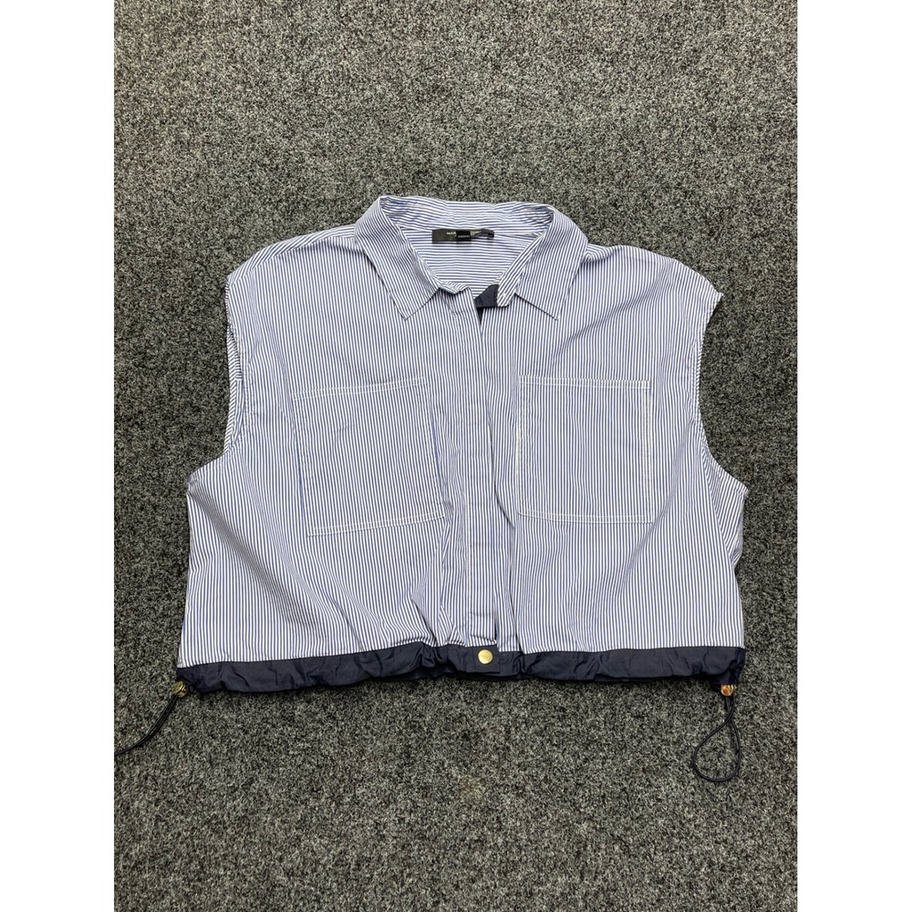 Marc New York Andrew Marc Womens XL Blue White Striped Sleeveless Cropped Shirt